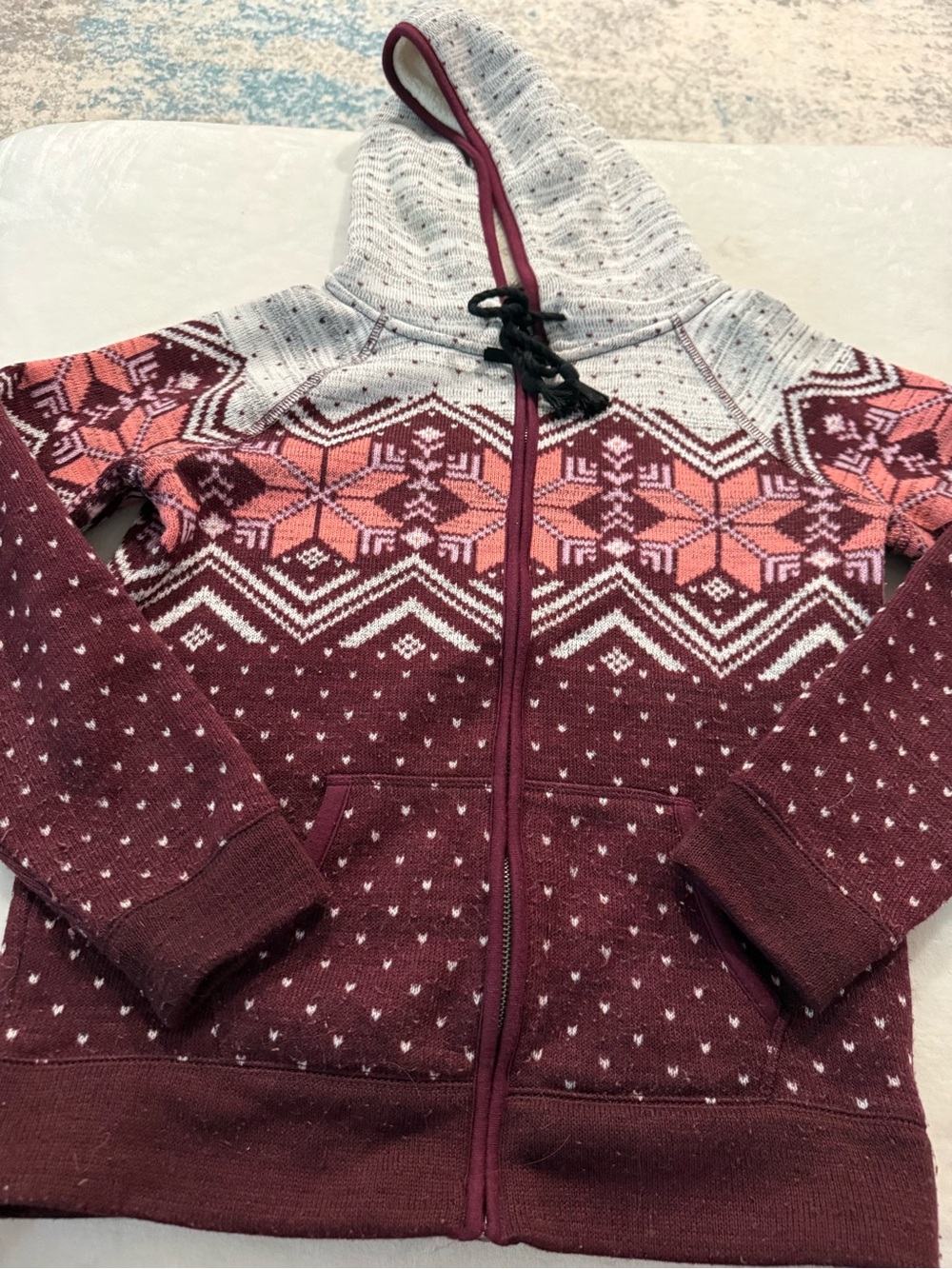 American Eagle Womens Hoodie Jacket Fair Isle Sherpa Lined Oversized M D71